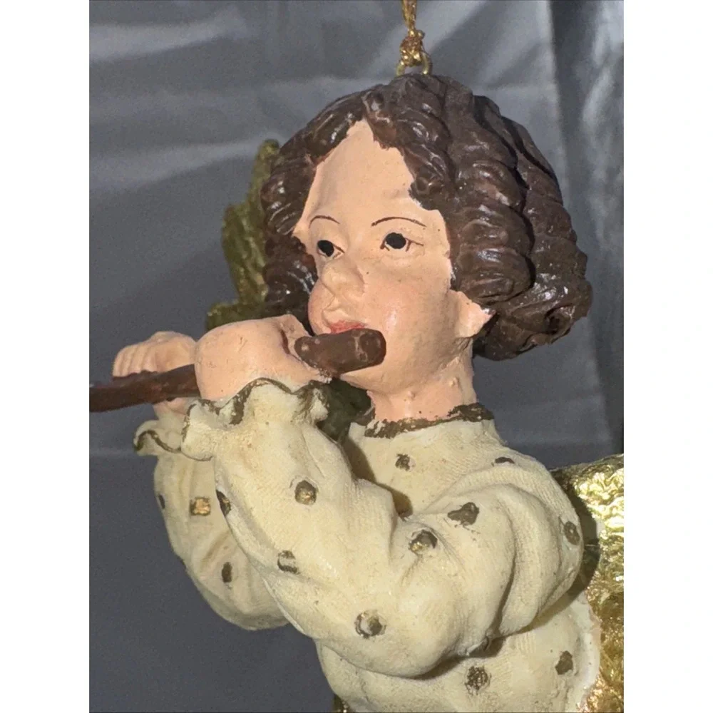 Vintage Cherub 3D Angel Ceramic Christmas Ornament With Wings‎ Playing Flute